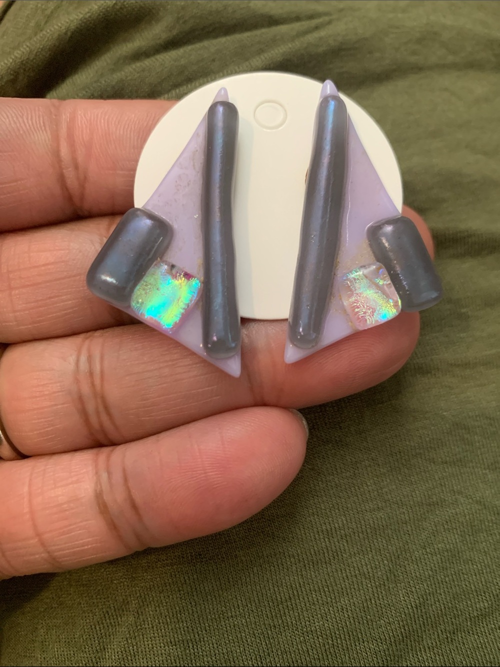 Vintage Lavender Iridescent Geometric Statement Earrings